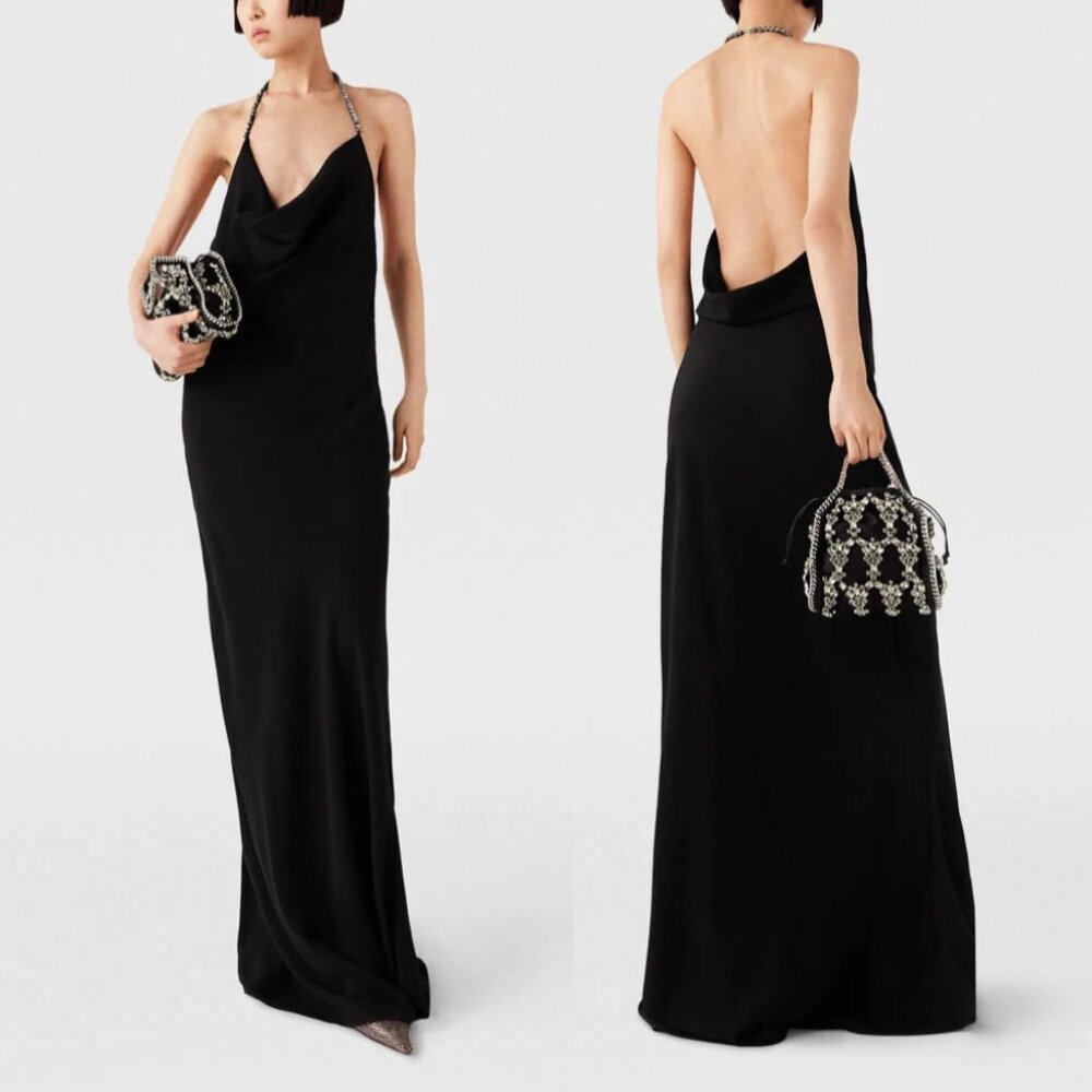 Stella McCartney Plunge Crystal Halterneck Floor-Length Maxi Dress, Black, IT 40 - Picture 2 of 13